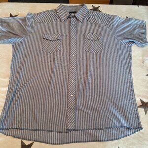 Vintage Mens Wrangler Western Shirt 3XL? Pearl Snap Lightweight Blue Pink Stripe